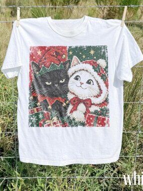 Christmas Cats Shirt, Festive Feline Friends Graphic Tee